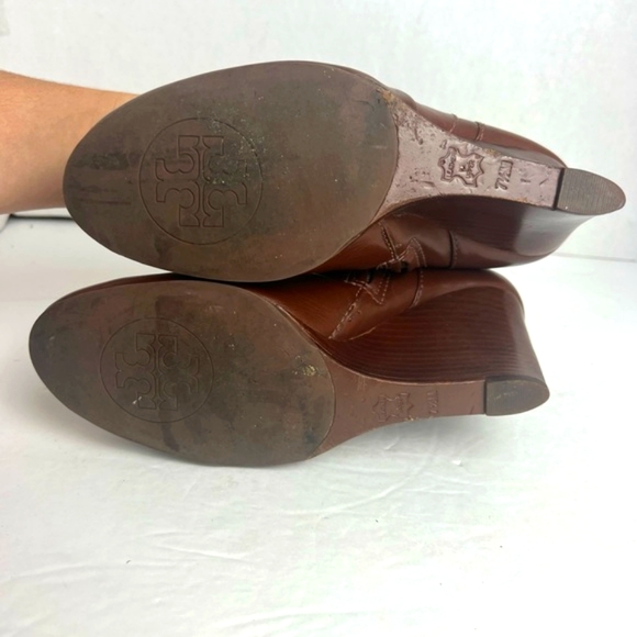 Tory Burch Dark Brown Leather Ankle Length Wedge Boots - Picture 11 of 12